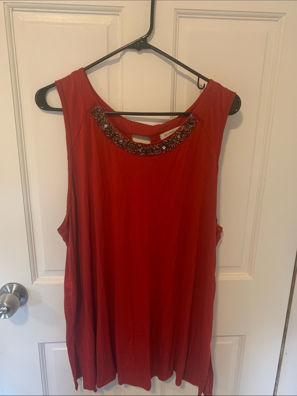 Liz Claiborne Red Sleeveless Tank with Beaded Neckline